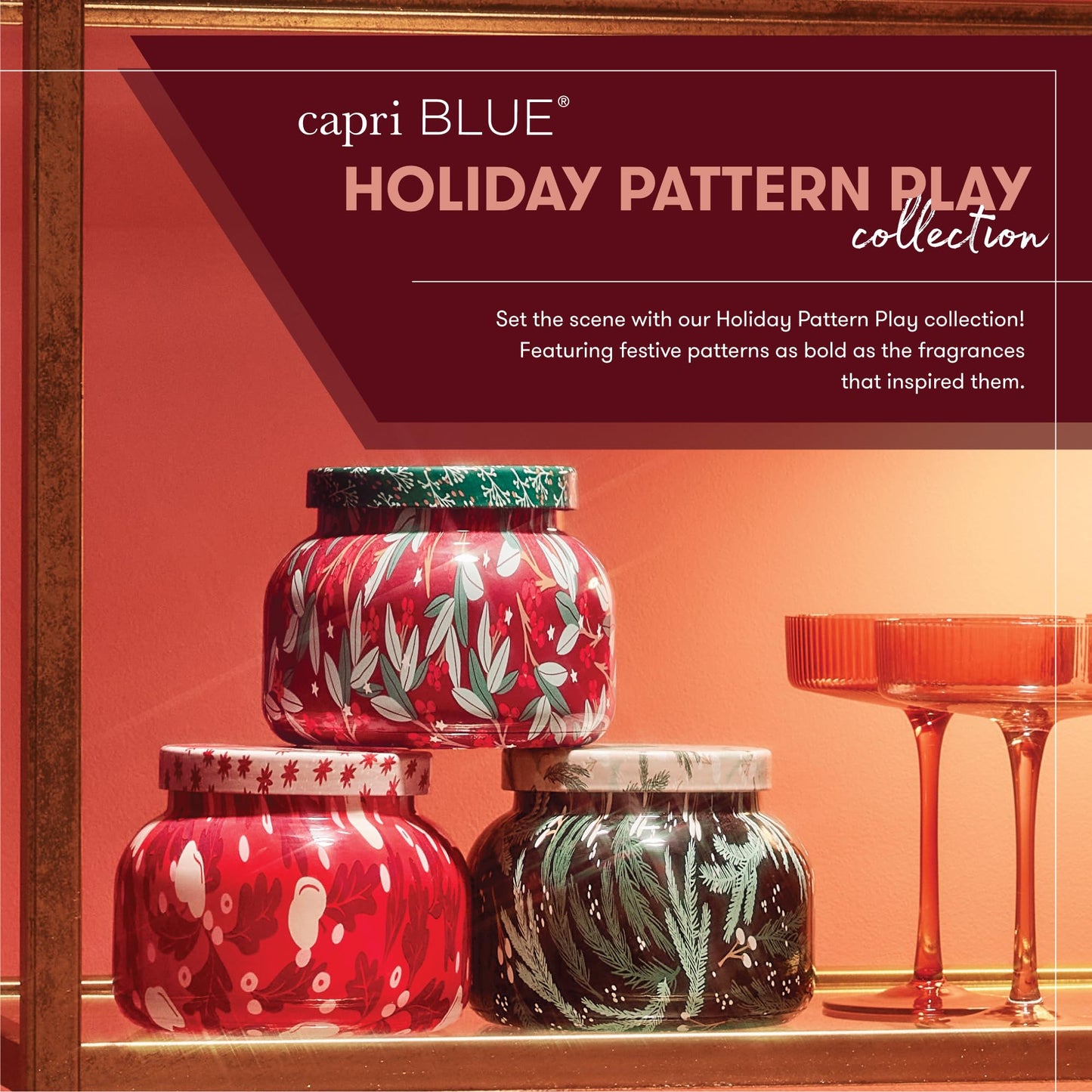 Capri Blue Pattern Play Signature Holiday Candle - Luxury Holiday Scented Candle for Home- Long Lasting Soy Wax Blend - Comes in Decorative Glass Jar (Pumpkin Dulce, 8 oz)