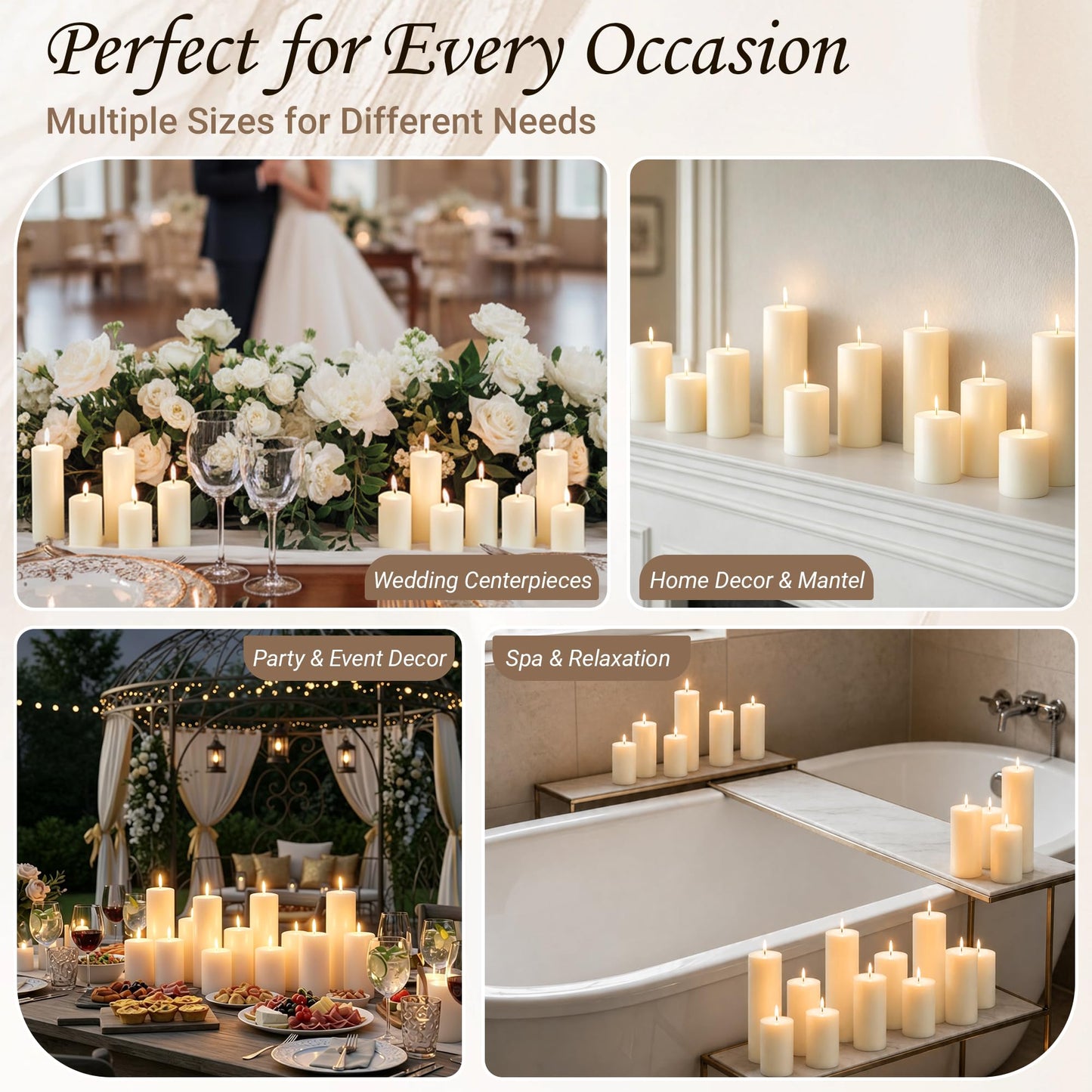 CCXTNQS Ivory White Pillar Candles Bulk Set, 2 x 3/4/6 Inch, 18 Pack Dripless Smokeless Unscented Long Burning Candles for Weddings Engagement Spa Home Party Events Ceremony