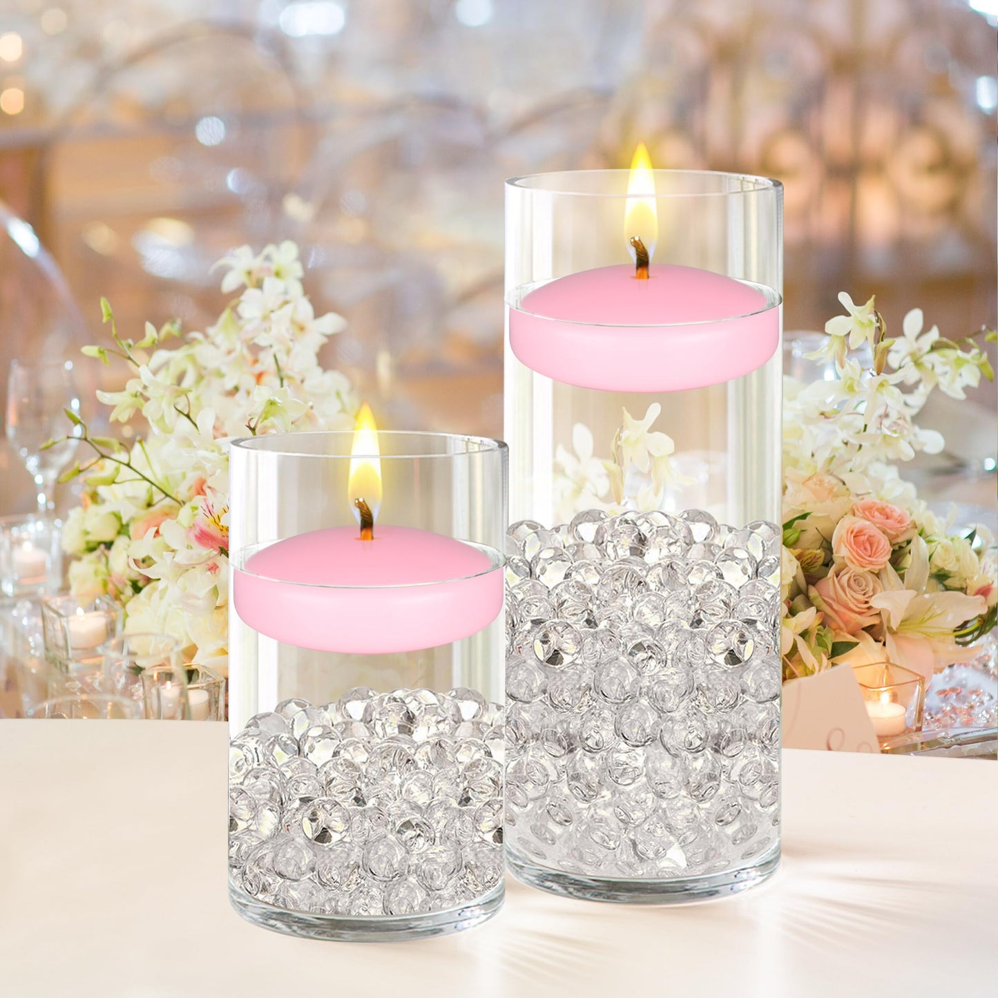 Mega Candles 4 pcs Unscented Pink Floating Candles, Hand Poured Wax Candle 3 Inch Diameter, Home Décor, Wedding Receptions, Centerpieces, Occasions, Events, Festivities, Meditations, Spas