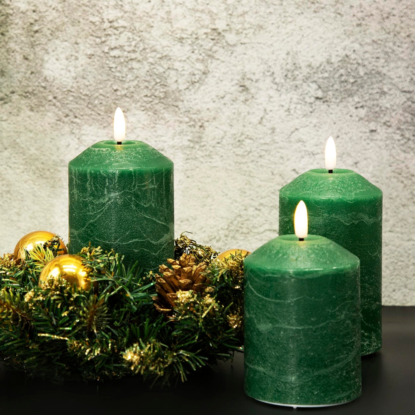 Eywamage Green Flameless Pillar Candles with Remote, Real Wax LED Battery Candles Flickering Spring Home Decor Set of 3