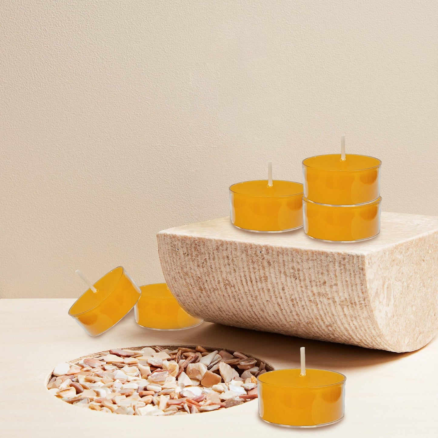 Round Shape Beeswax Tealight Candles, 24 Pack Handmade Natural Beeswax Tea Light Candles Set, Clear Cup Yellow Bees Wax Tealight 6 Hour Burn Time for Home Decor, Shabbat, Wedding, Emergency