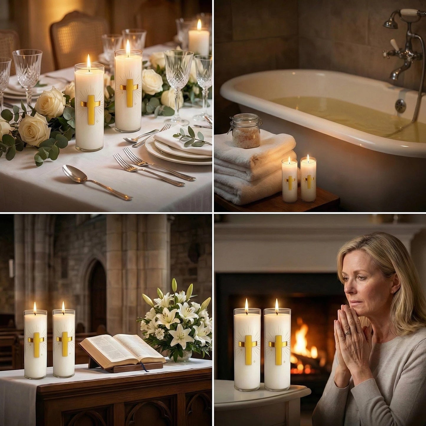 CysEdge White Beeswax Candle – 2 Pack, 160-Hour, Blessed for Church, Wedding, Prayer & Home – Christian Gift for Women