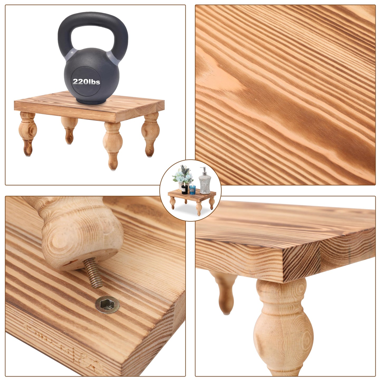 Elynice Decorative Wood Risers for Display - 12 x 9 x 5.5 Wood Pedestal Stand Table for Farmhouse Decor, Kitchen Counter Display - Wooden Kitchen Soap Tray