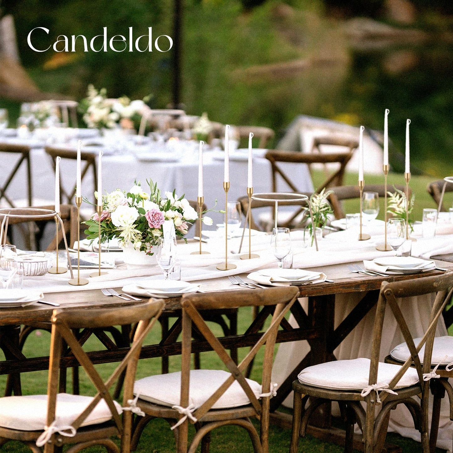 Candeldo Gold Taper Candle Holders: Tall Candlestick Holder for Table Centerpiece Set of 3 Metal Candles Stick Holders Stand Wedding Decor