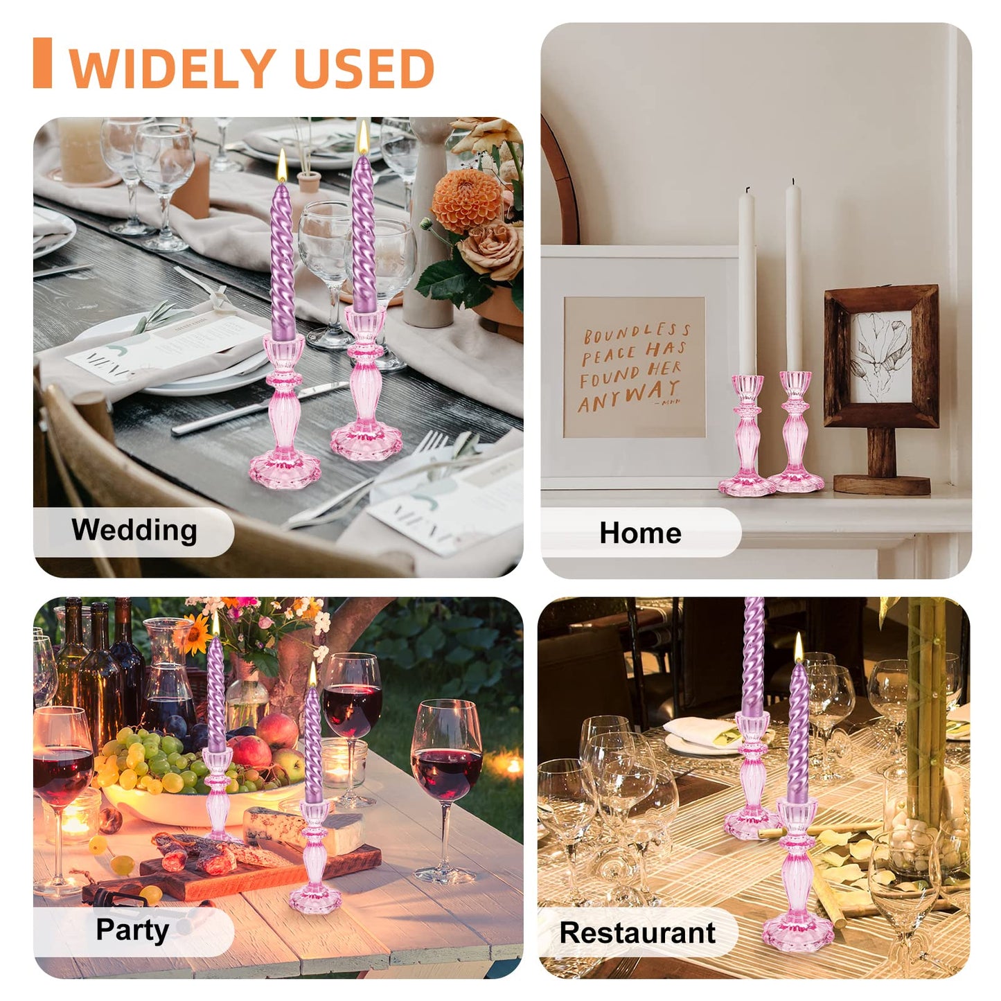 Glass Candle Holders, 2PCS Decorative Candle Stand Wide Base Candlestick Holder Table Centerpiece Decor for Wedding Festival Party Windowsill, Pink