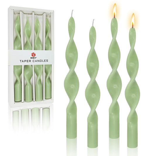 10 Inches Spiral Taper Candles Colorful Twisted Candle Dripless Long Candles, Handmade Candlesticks for Wedding Dinner Decor, Set of 4(Green)