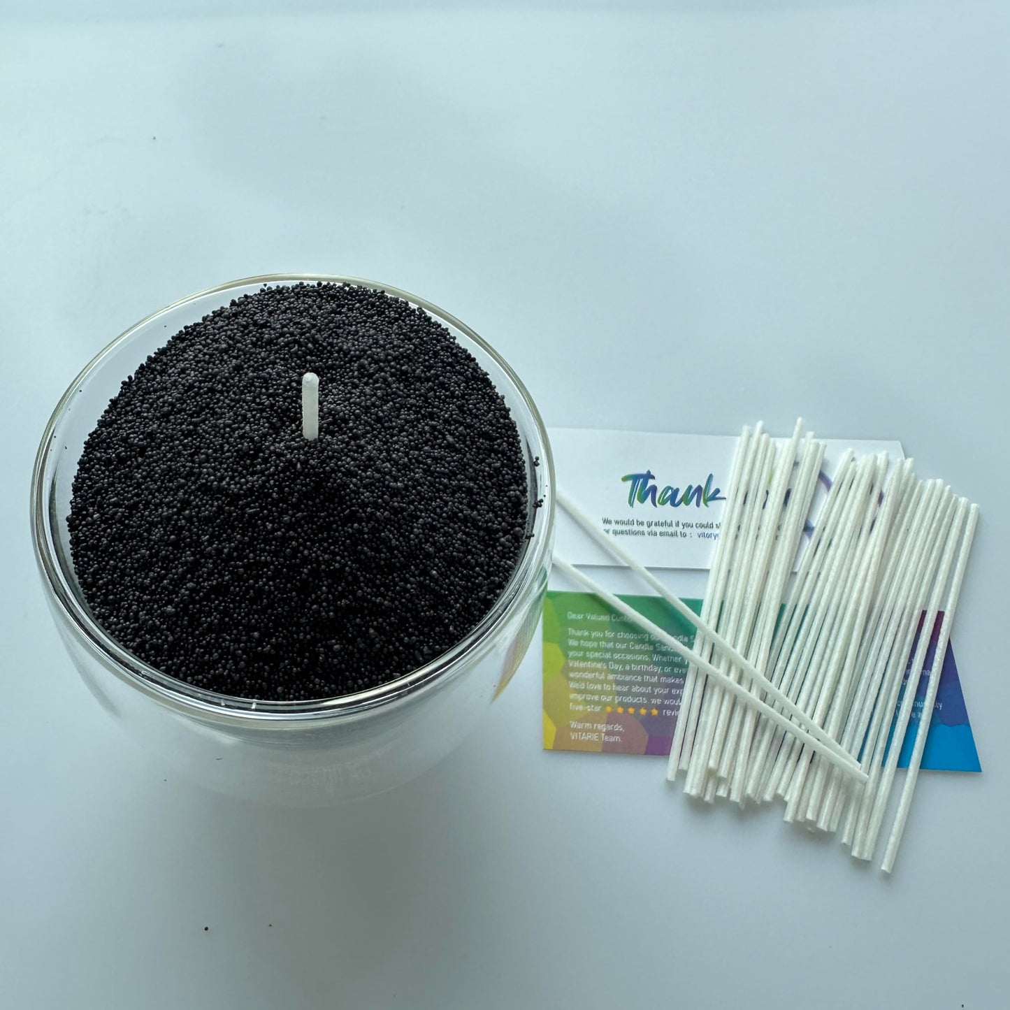 VITARIE Refillable Pearled Candle Sand 18oz, Unscented, 30 Cotton Wicks, 1.1lb Long Burning, Candle Making Kit, Pearl Black