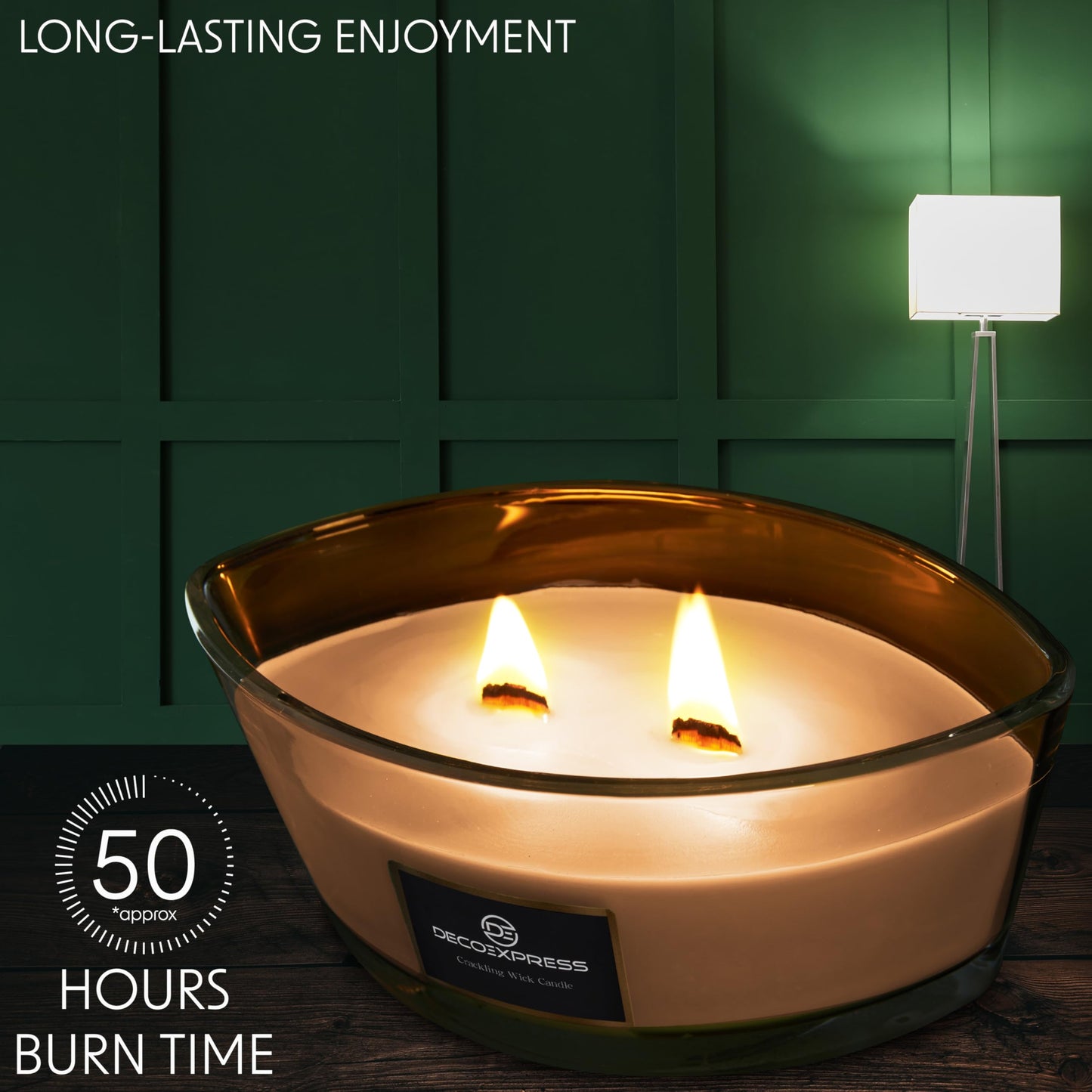 DECO EXPRESS Scented Candles, Crackle Double Wick Candles, Long 50 Hours Burn Time, Home Decor & Gift Ideas (Sandalwood/Patchouli)