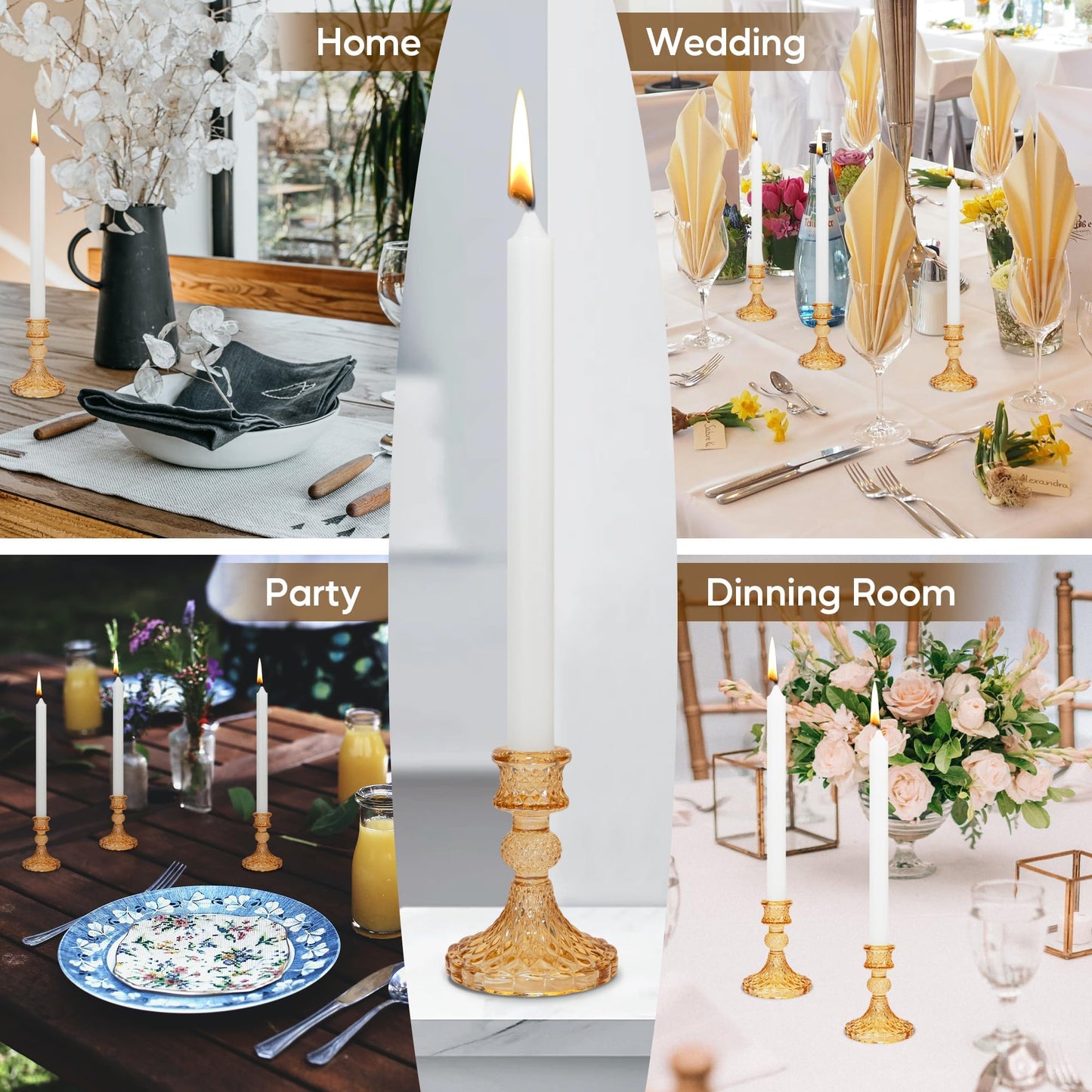 Crystal Glass Candlestick Holder Taper and Pillar Candle Holder Desktop Decoration for Wedding Dinning Party-3 pcs