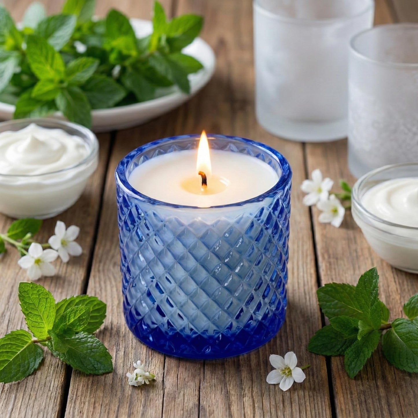 Cool Mint Cream Scented Candle 14oz Glass Jar with Lid – CW Studio Fresh Mint & Vanilla Aroma – Spring Refresh Candle for Women – Bathroom & Office Hostess Gift – 40-50 Hour Burn