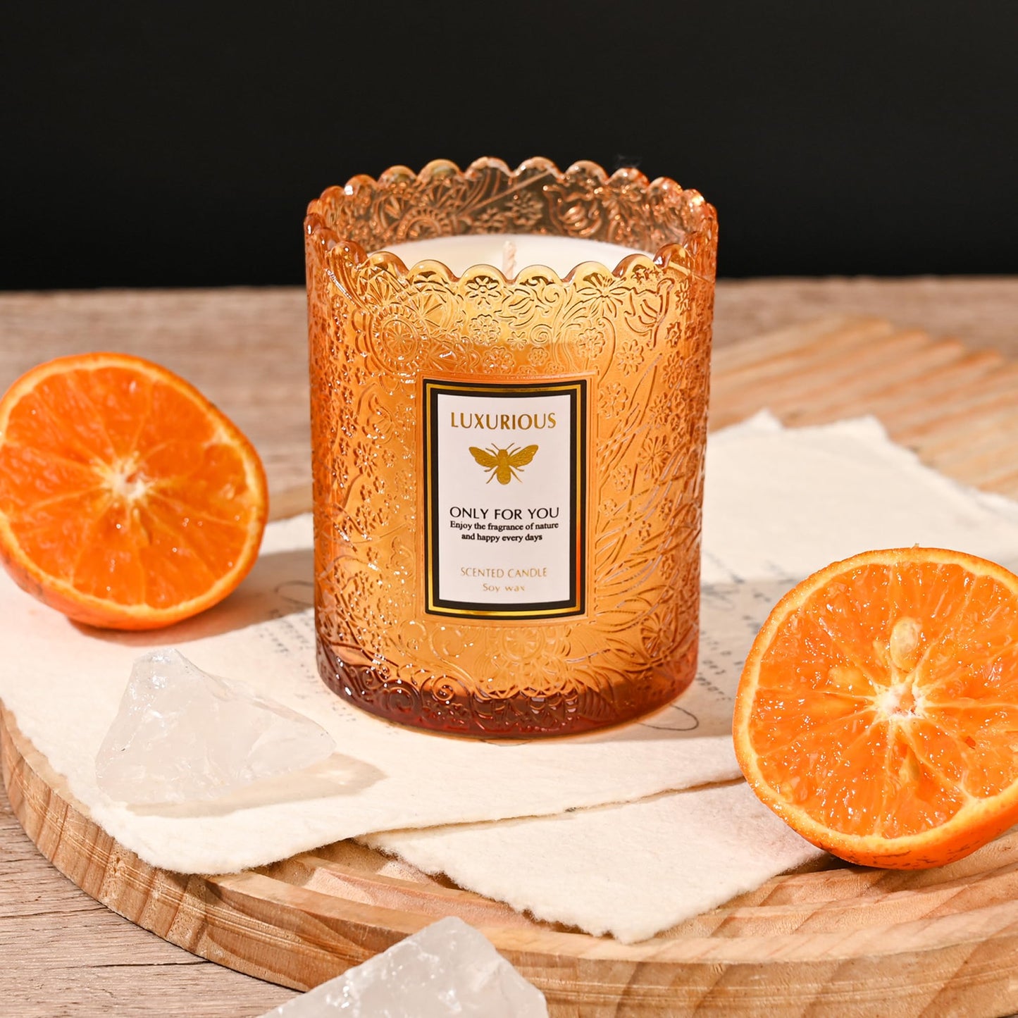 Sandalwood Candles, Candles for Home Scented, Natural Soy Wax Candle，Aromatherapy Candle for Stress Relief, Delicate Embossed Glass Jar for Home Decor, 7 oz 40 Hours Burning Time