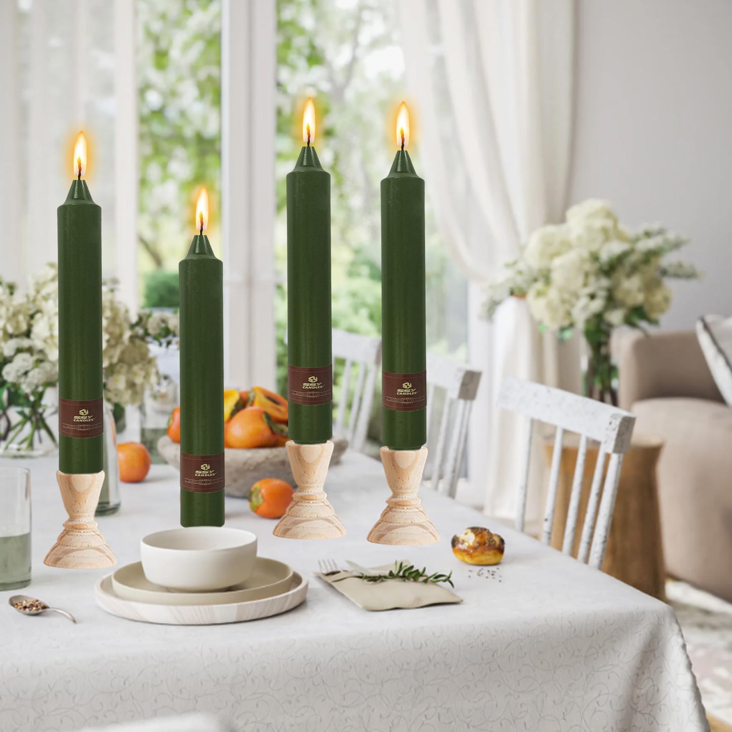 Olive Green Taper Candles Sticks Unscented 9 inch Tapered Candle Ideal as Dinner Smokeless Long Burning Candlesticks for Weddings Dinner Party Home Decor