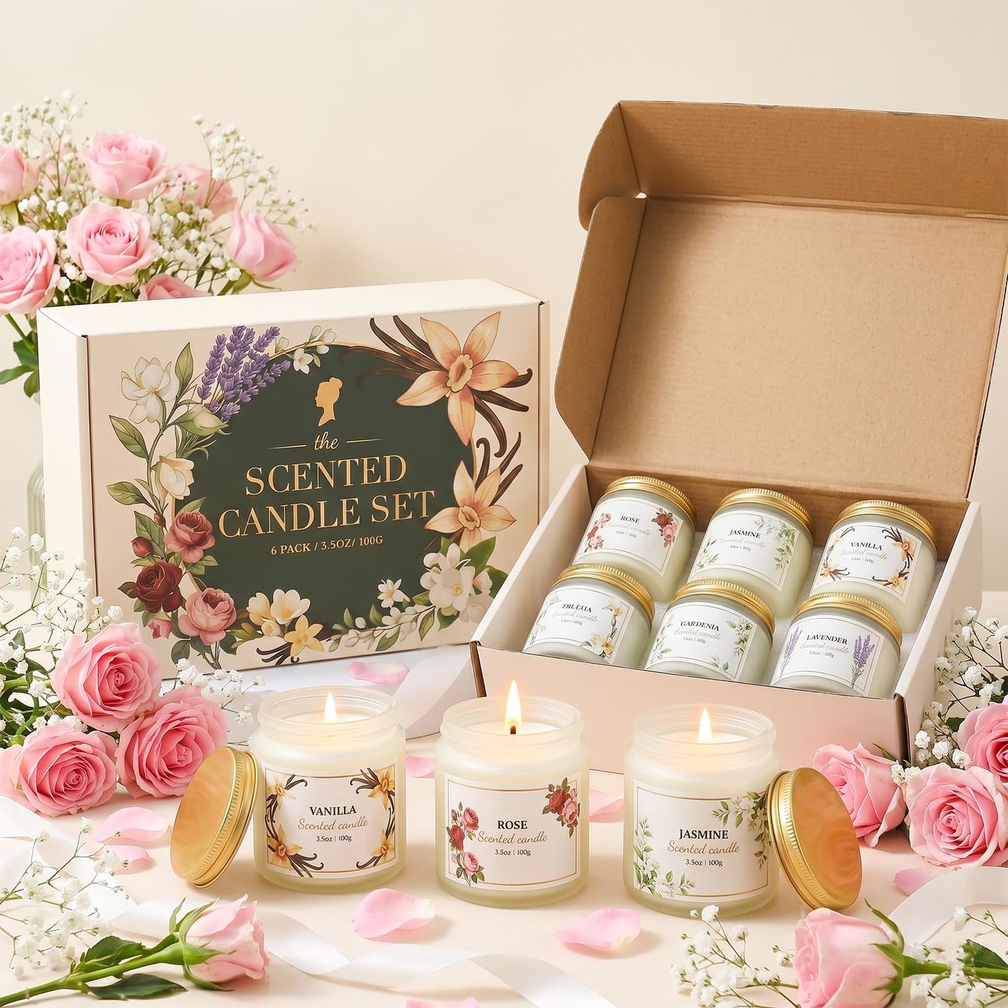 Aeraroma Scented Candles for Women, Floral Soy Candles for Home Scented, 6 Pack Relaxing Candles for Women Stress Relief, Aromatherapy Candles Gifts for Woman Birthday Anniversary Bath Yoga