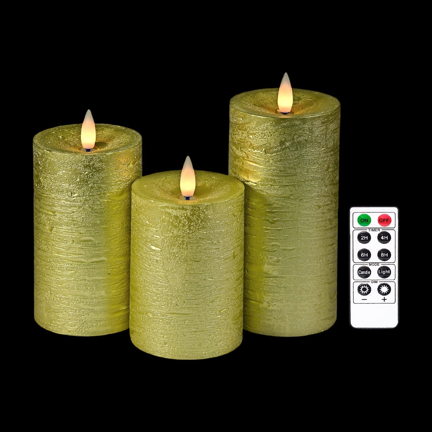 CozierGlow Shiny Metallic Gold Flameless Pillar Candles, Patented 3D Moving Flame with Remote Timer, Battery Operated 400hrs LED Candles for Home, Wedding & Holiday Decor
