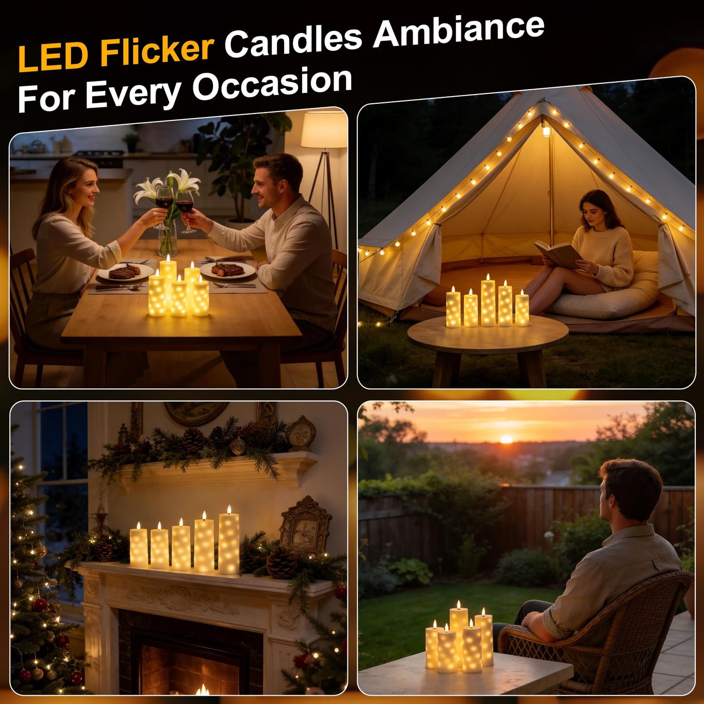 Goyuon Flameless LED Candles 5 Pack with Timer Remote, Embedded Star String Lights, Battery Operated Flickering Candles for Home Wedding Bedroom Living Room and Festival Decorate
