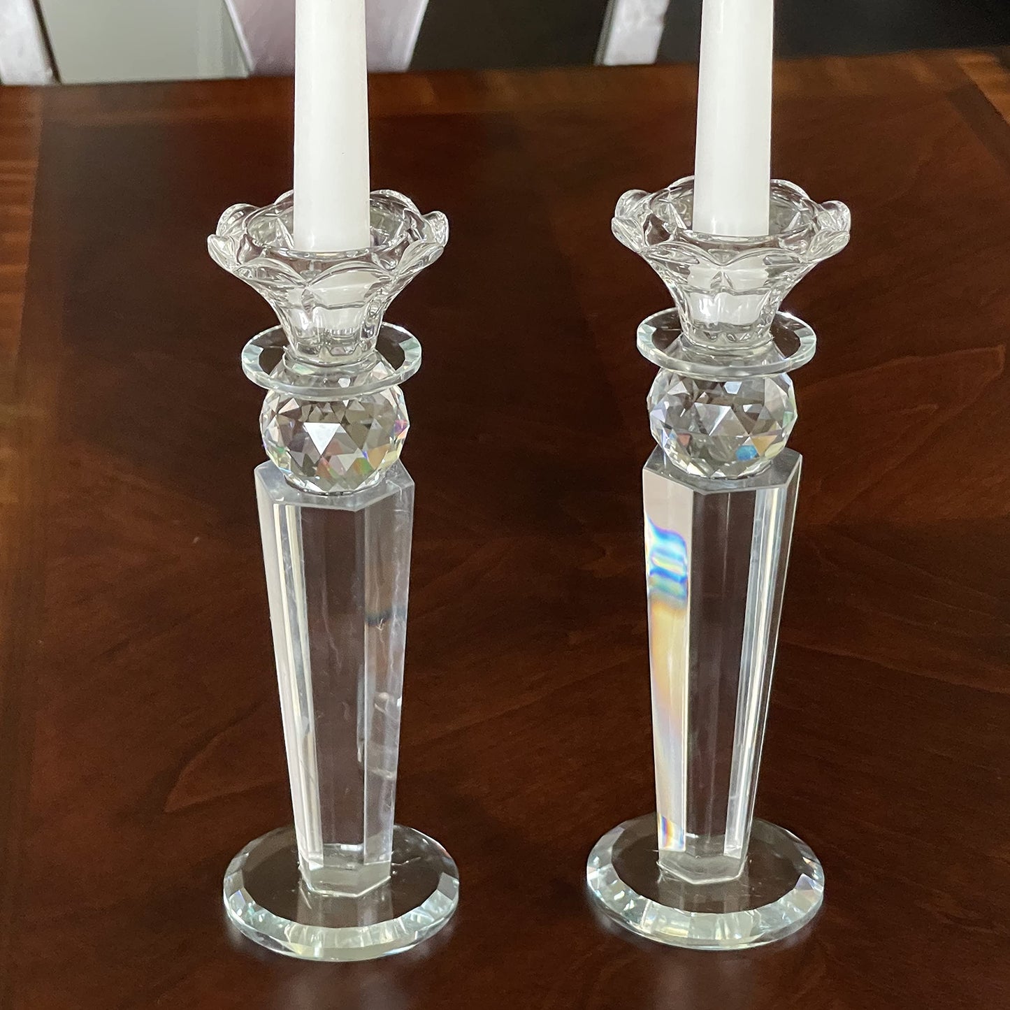 Allgala Set of 2 Crystal Glass Made Reverse Tapered Pillar and Hand Crafted Ball Candlesticks-8.5"-HD89151