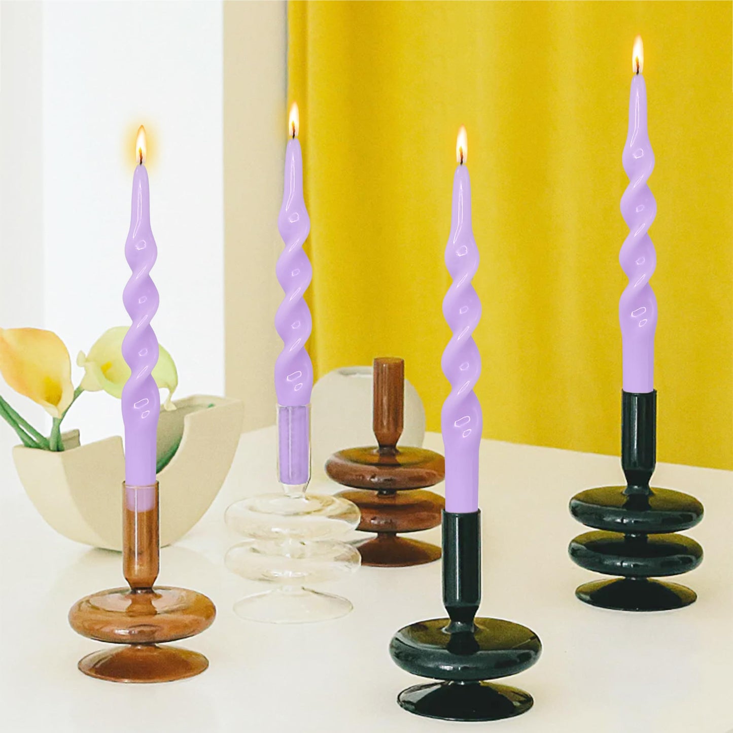 FLAMMUL Spiral Taper Candles Candlesticks - Twisted Candle Sticks 10 Inch Smokeless Taper Candles 2PCS Colored Candlesticks for Home Church Wedding(Purple)