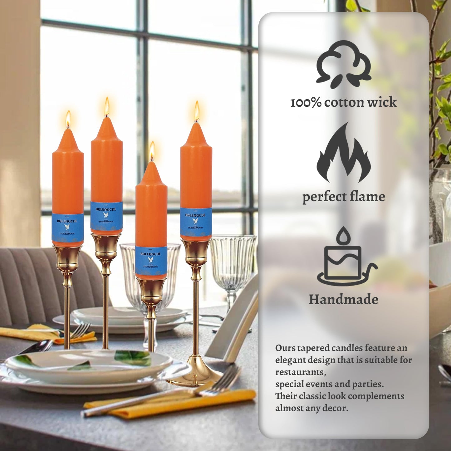 Handmade Unscented Twisted Orange Taper Candles Long Lasting Smokeless Smooth Flame Candles 5 Inch Elegant Gradient Candlesticks for Home Décor Weddings Festive Season Decorations