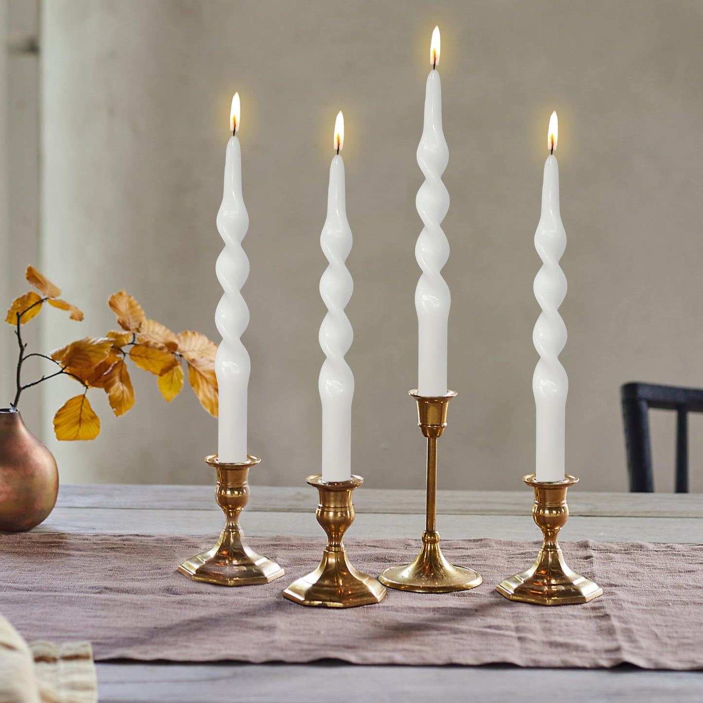 Spiral Taper Candle White Twisted Candlesticks 4 PCS Long Candle Sticks Unscented Tapered Candles for Home Décor Weddings Festive Seasons Holiday