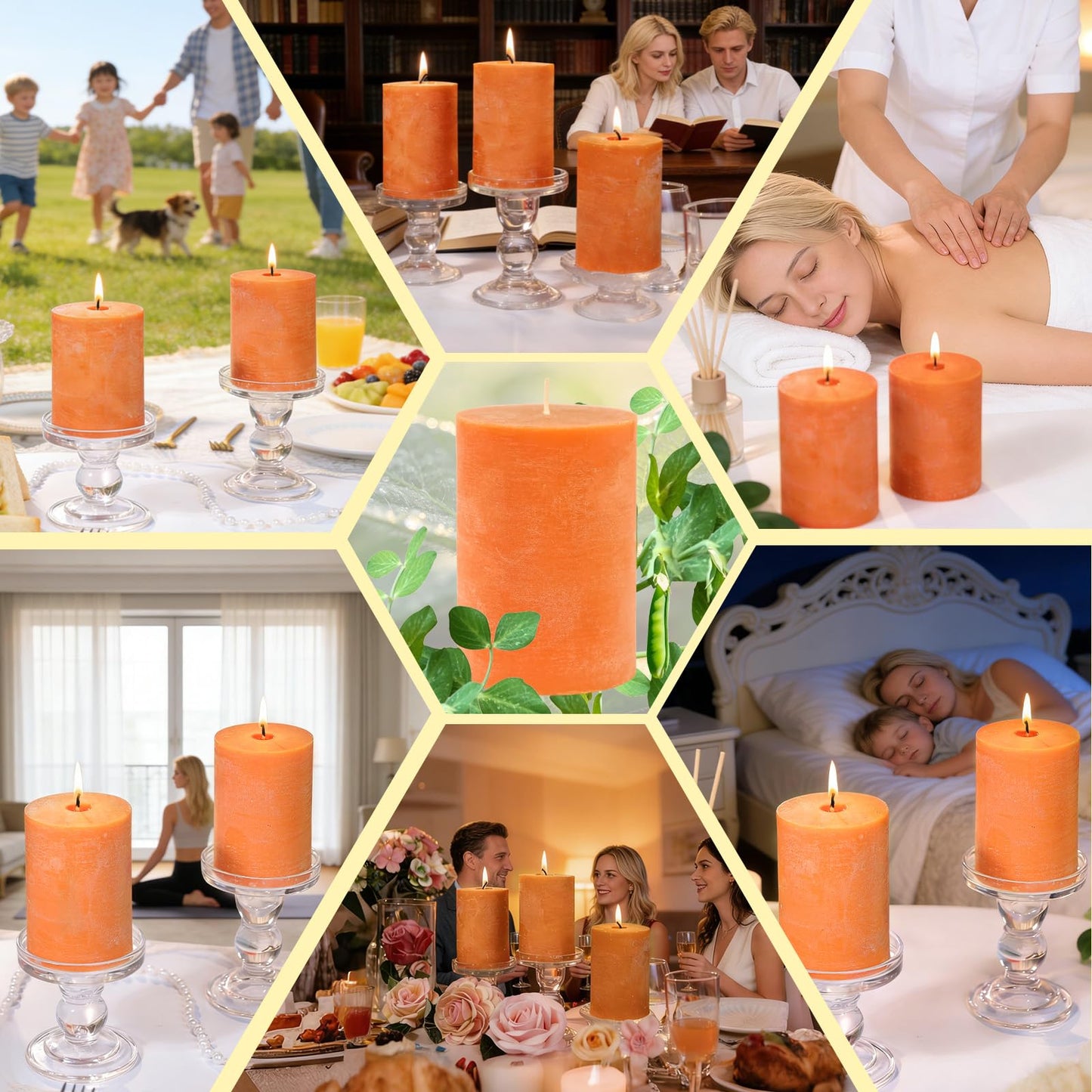 Burnt Orange Rustic Pillar Candles 6 Pack | 2.8" x 4" Soy Wax Candles, 55 H Long Burning, Smokeless Unscented Rustic Candles for Wedding, Home Decor, Farmhouse, Thanksgiving