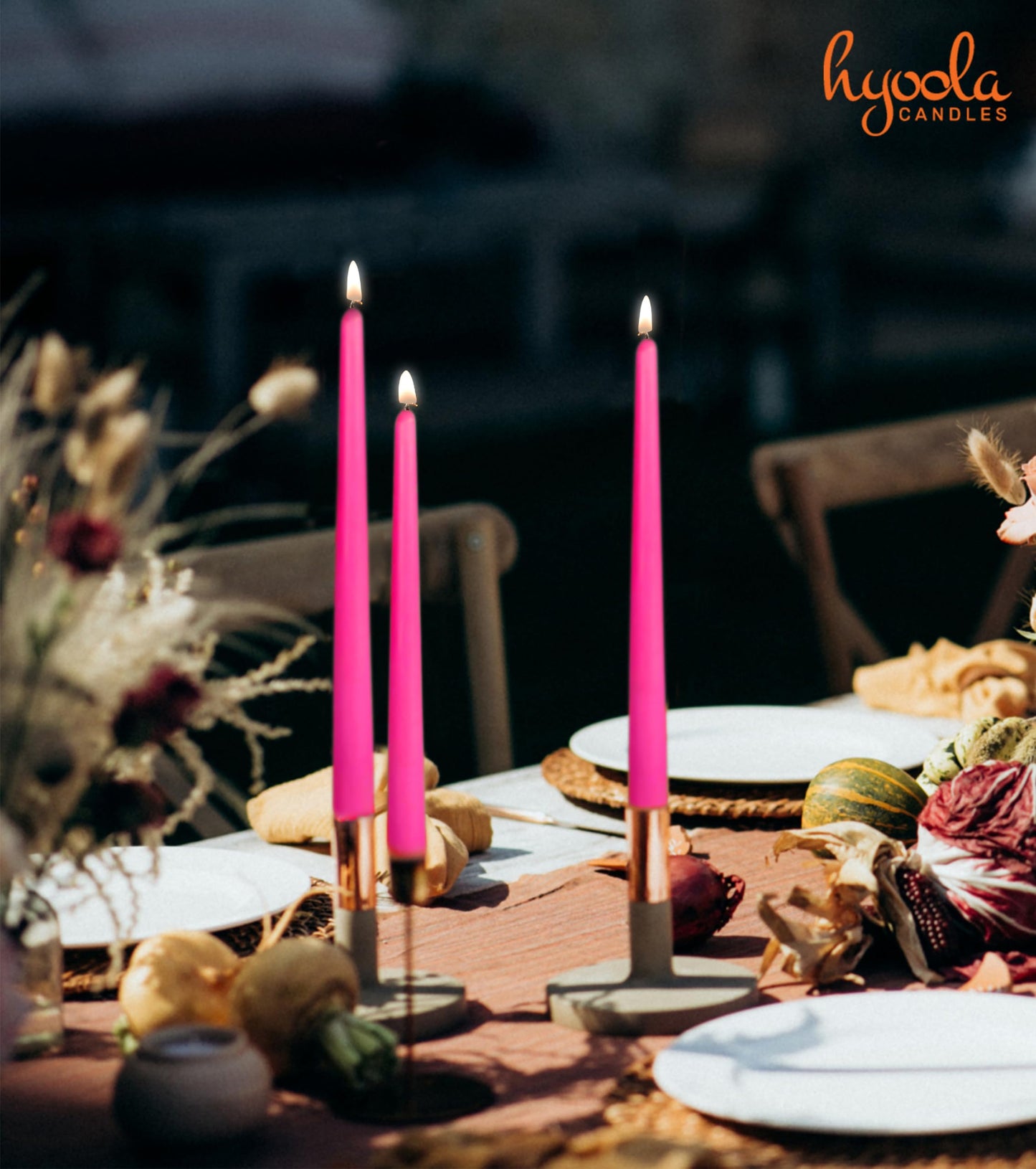 Hyoola 12 Pack Tall Taper Candles - 14 Inch Hot Pink - Fuchsia Dripless, Unscented Dinner Candle - Paraffin Wax with Cotton Wicks - 12 Hour Burn Time