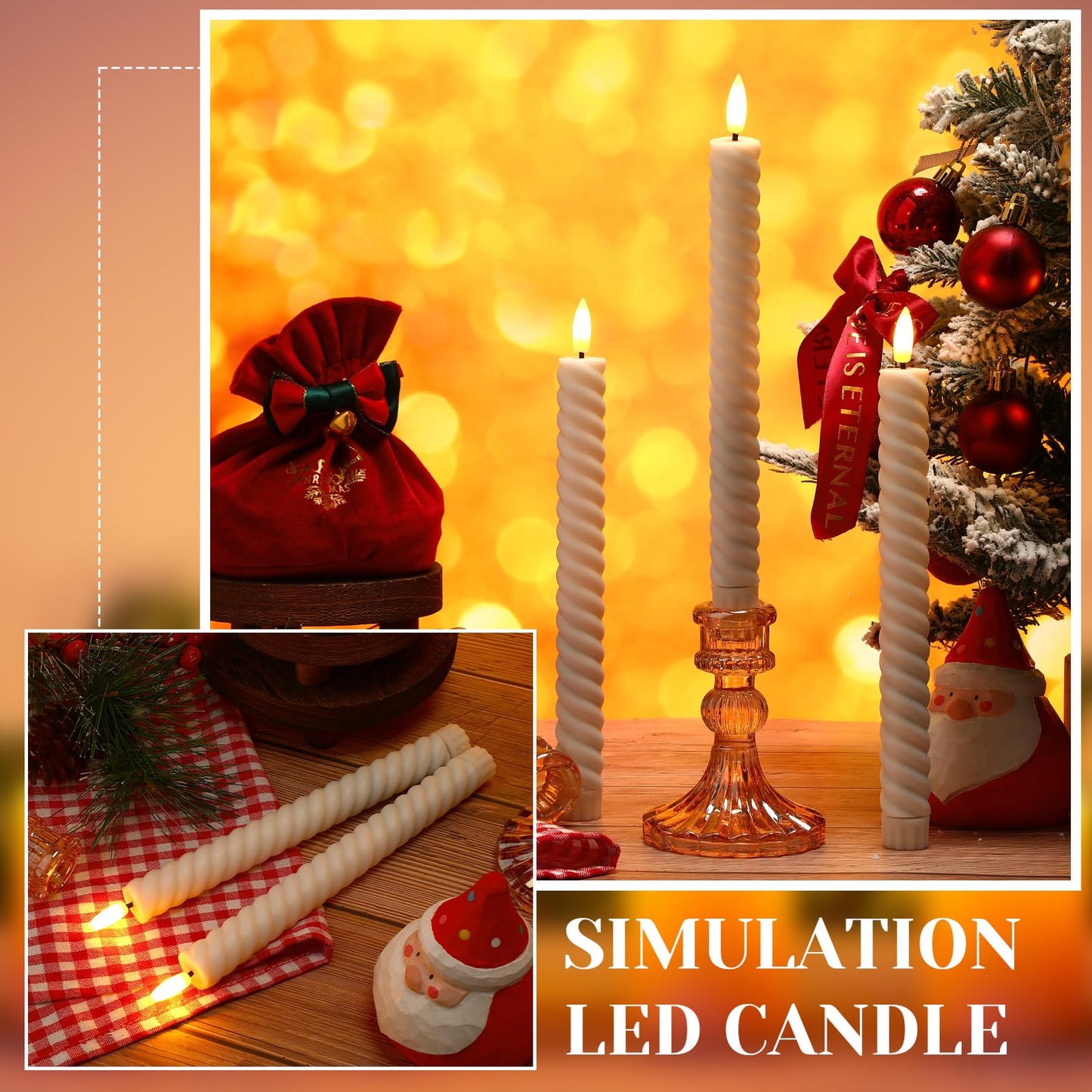 Tuanse 24 Pcs 10 Inch Flameless Twisted Taper Candles LED Flickering Battery Operated Candles Electric Warm Light Candlesticks for Wedding Birthday Party Home Dinner Decor(White)