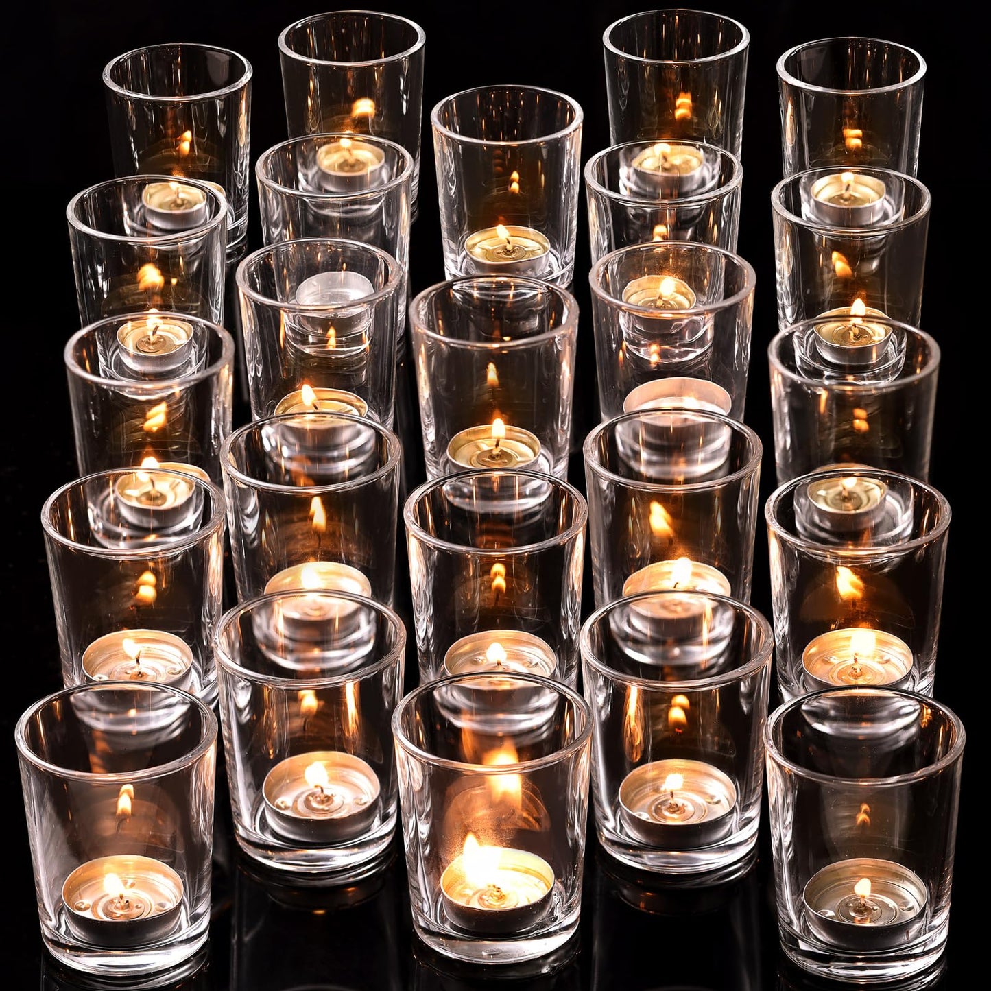 DARJEN 24Pcs Clear Votive Candle Holders- Clear Tea Lights Candle Holder, Glass Candle Holders Bulk for Wedding Centerpieces, Party Decor & Table Centerpiece