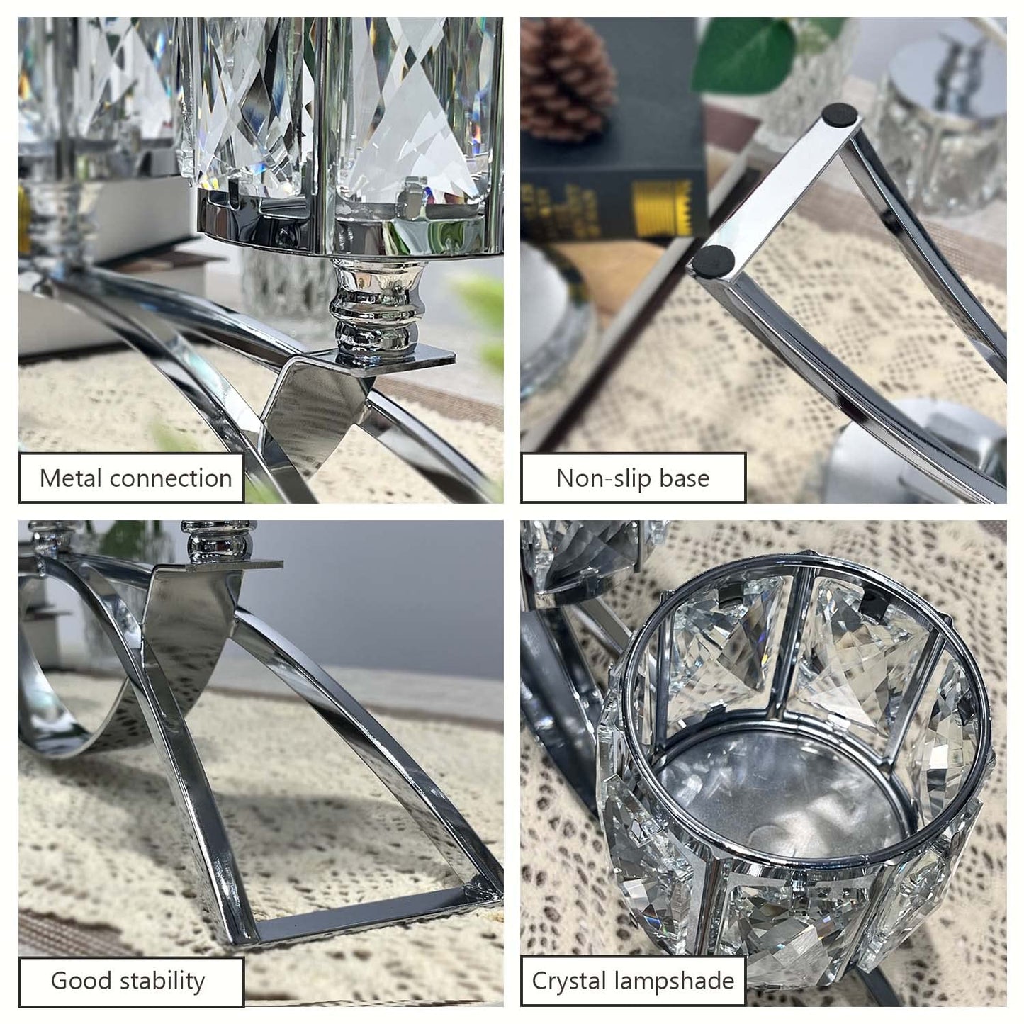 KEHAIL 3 Arms Crystal Candle Holders, Arch Candlestick Table Candelabras Centerpieces for Wedding, Dinning Room, Cabinet Ornaments, Home Decoration， Gift (3-arm Arched, Silver)