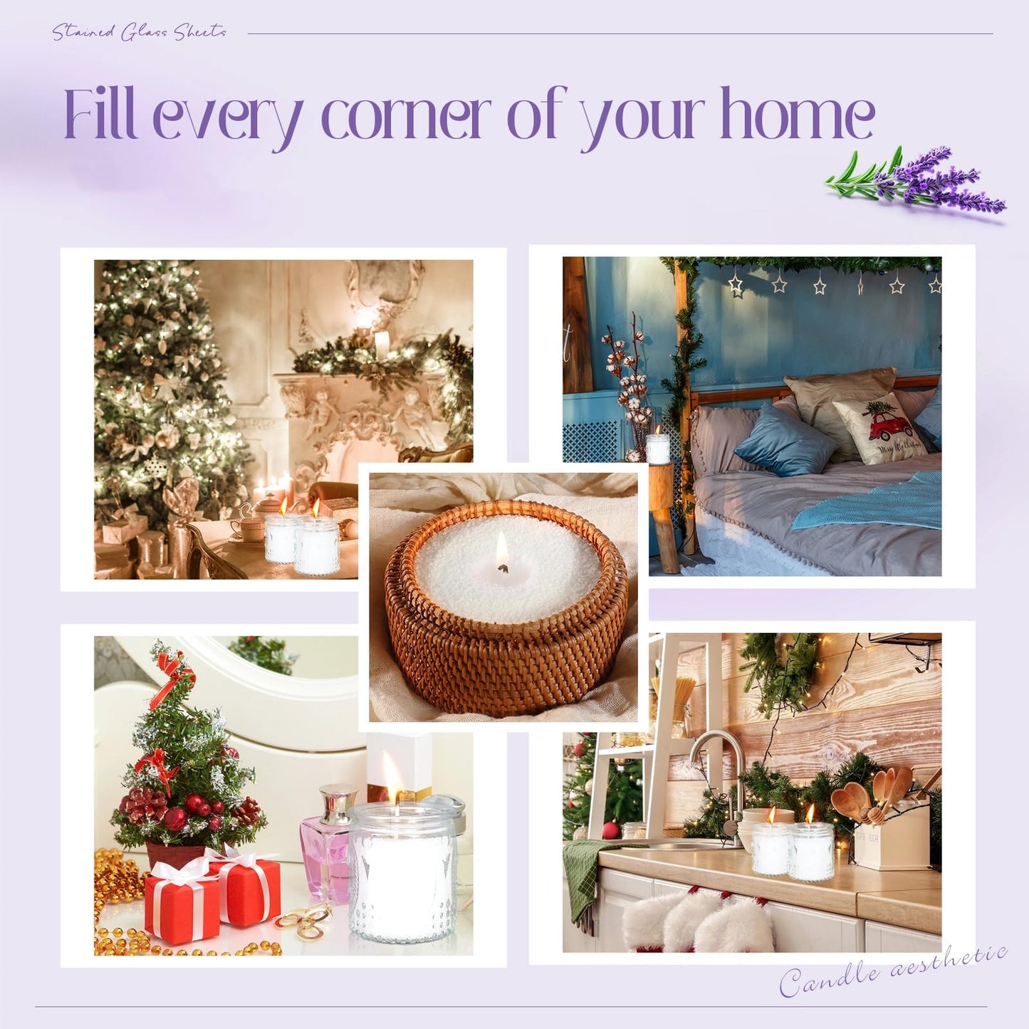 MTLEE Pearled Candle 2.2 Lb/35oz Mother's Day Mom Gifts Scented Sand Candle Kit Include 50 Wicks, Bow Gift Box, Spoon Reusable Pearled Wax for DIY Home Kit(Lavender)