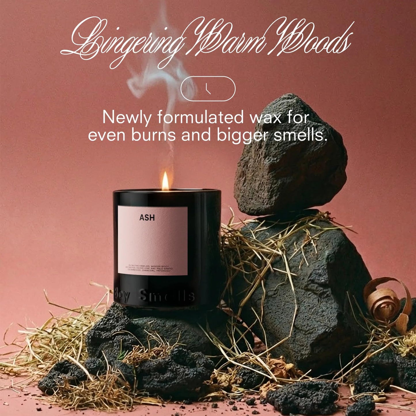 Boy Smells Ash Candle – 9oz – Charcoal, Palo Santo, and Smoked Hay – Woody Scented Candle