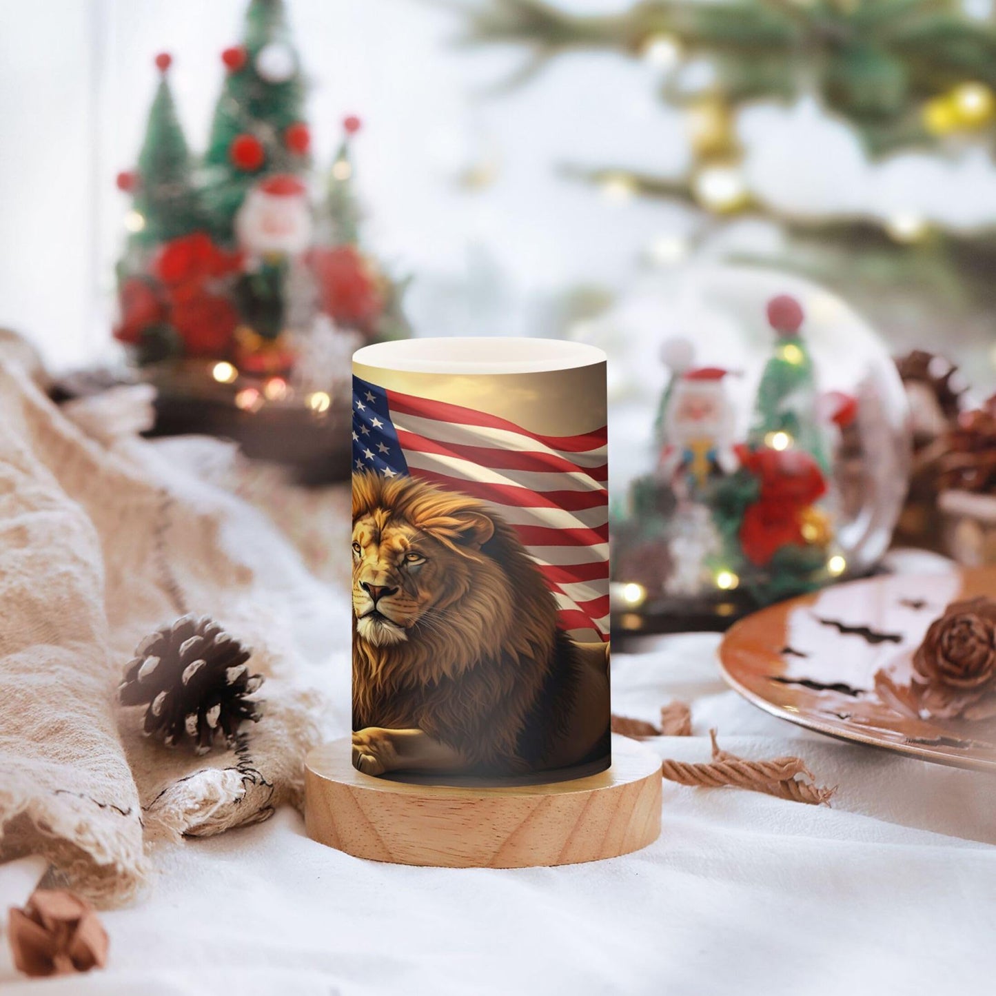 Grgvtei Flameless Candles American Flag Lion Flickering LED Pillar Candles with Remote & Timer, Battery Operated Set of 2 Warm Glow for Wedding Party Home Decoration