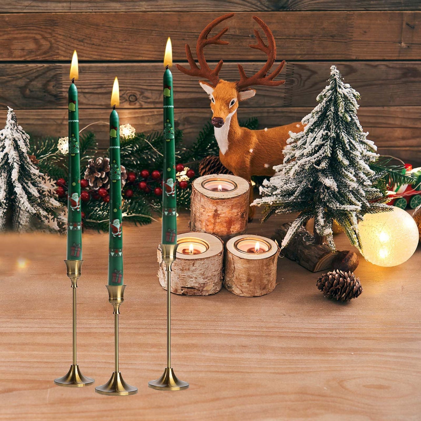 2 Pack greenTaper Candle 10 Inch Candles,Candlesticks Unscented Tapered Candl Set for Decor Wedding Party Dinner,Valentine's Day,Various Festivals to Celebrate (A Printed Candle, Dark Green)