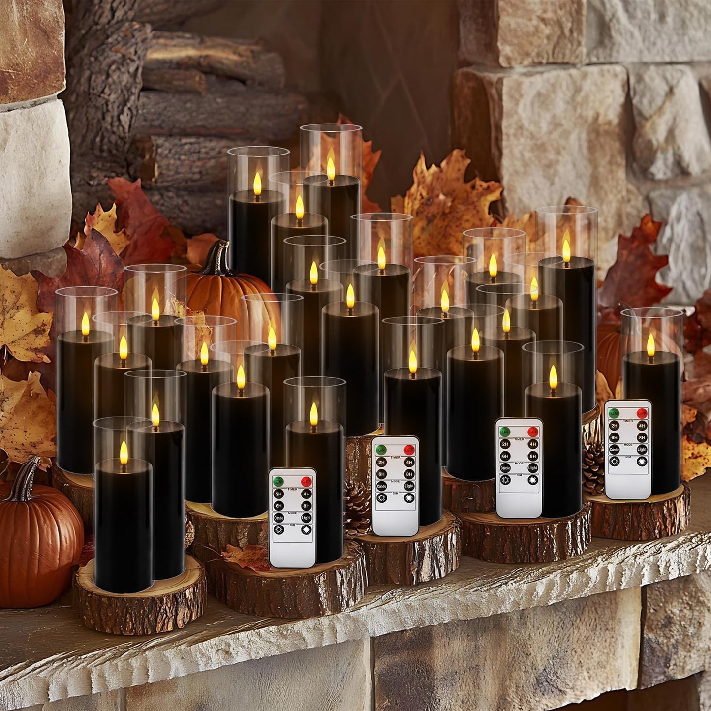 fclayvts 24Pack Black Flickering Flameless LED Candles with Remote & Timer, Small Pillar Acrylic LED Candles Perfect for Indoor/Outdoor Decor,Wedding,BBQ and Gift - Easily Create a Magical Atmosphere.
