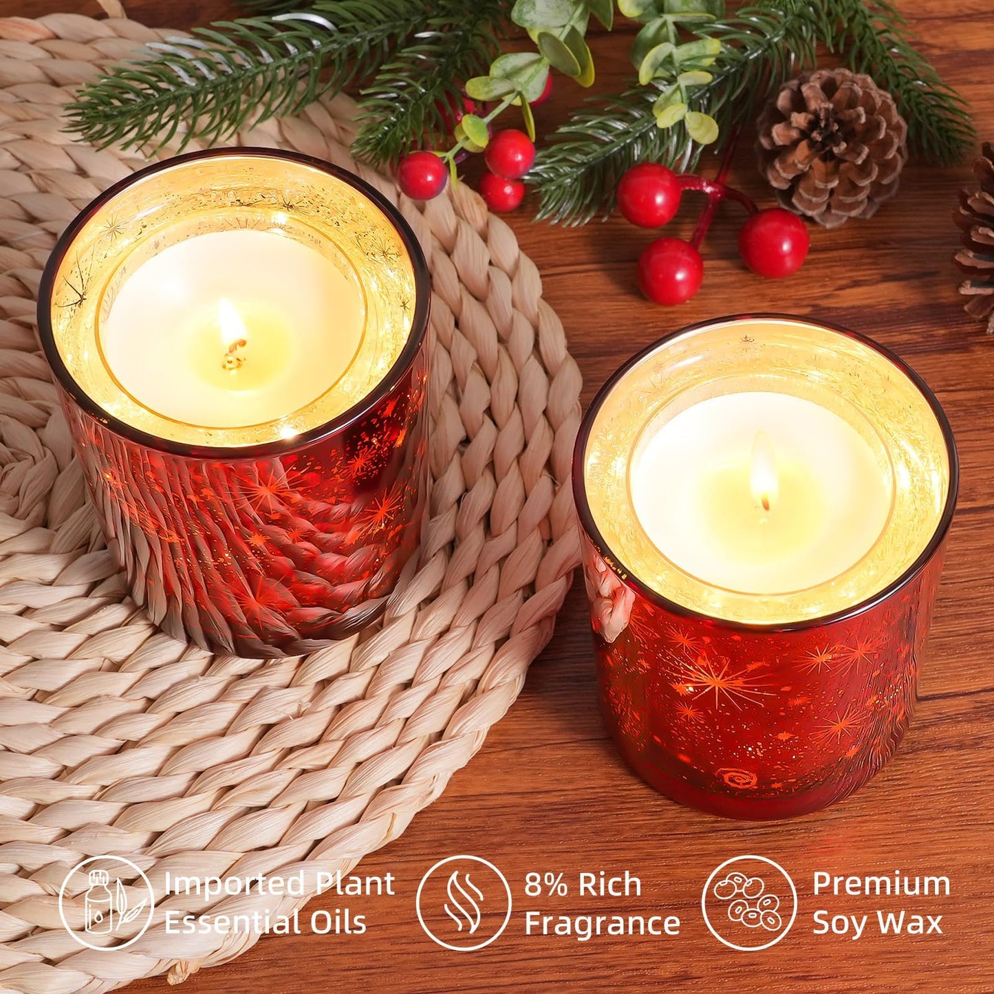Viyffo 12oz Red Scented Candle with Lamp for Valentine’s Day & Taper Candles 10 Inch Brown 4 Pack Unscented