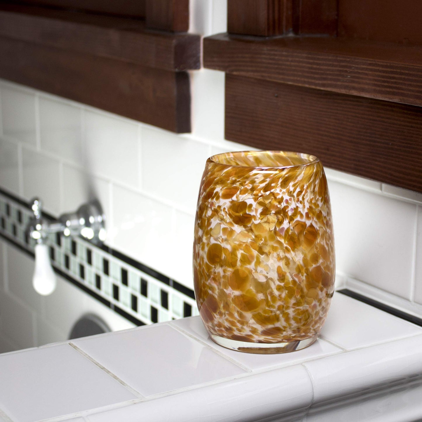 Totally Blown Glassworks Votive Candle Holder, Tea-Light, Handmade Blown Glass, Accent Vase, Centerpiece, Home Decor, Artist Dehanna Jones, Seattle, WA. (Honey Harvest Gold Brown)