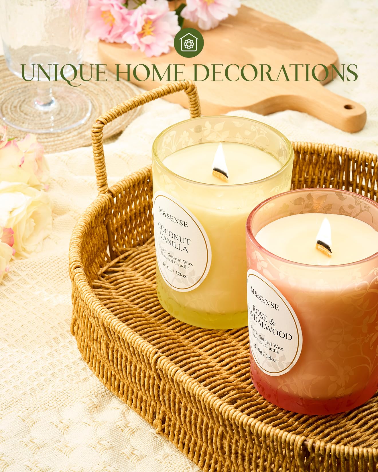 M&SENSE Summer Paradise Scented Candle, Cracking Wooden Wick Soy Wax, 18oz 100 Hours Long Lasting Clean Burn, Large Jar Candles for Home Decor, Non-Toxic Relaxing Aromatherapy Gifts for Women