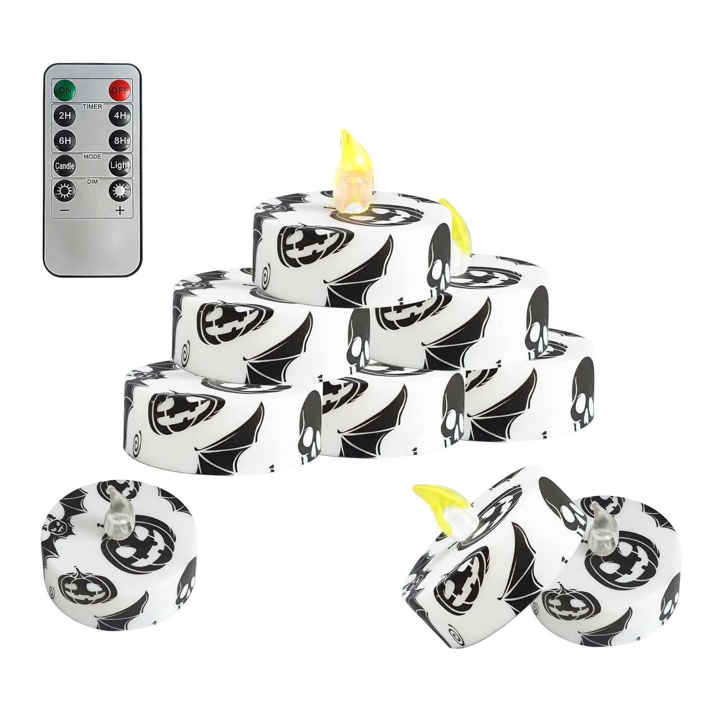 FCMSHAMD Halloween Bat Flameless Tealights Candles with 10-Key Remote Timer Battery Operated, 2.2 Inch Flickering LED Tea Lights Candles for Home Decoration,12 Pack