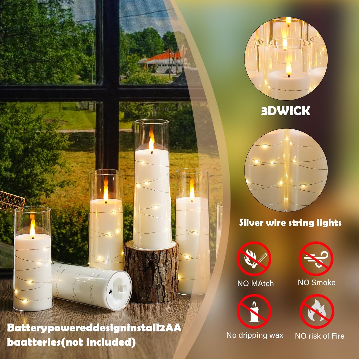 Flameless Candles,with Embedded Star String, Battery Operated Candles Flickering LED Pillar Candles with Remote Control and Timer, Home Decoration Add a Warm and Romantic Atmosphere，Set of 24 (White)