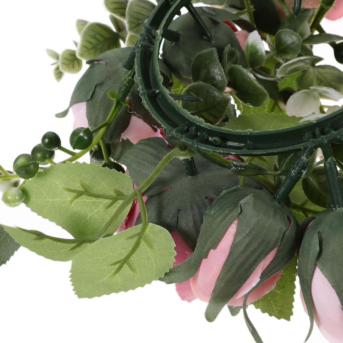 BEBEMOKO Artificial Rose Candle Ring Wreath Floral Table Centerpiece, Light Pink Faux Flower Candle Decor for Wedding, Valentine’s Day Party and Home Decoration