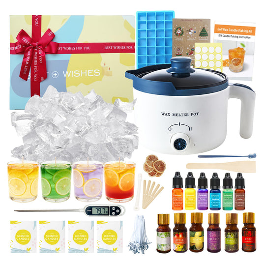 Gel Wax Candle Making Clear Kit for Adults, DIY Transparent Jelly Wax Melts Set with Electric Candle Maker, Glass Jars, Wick, Dyes and Scents