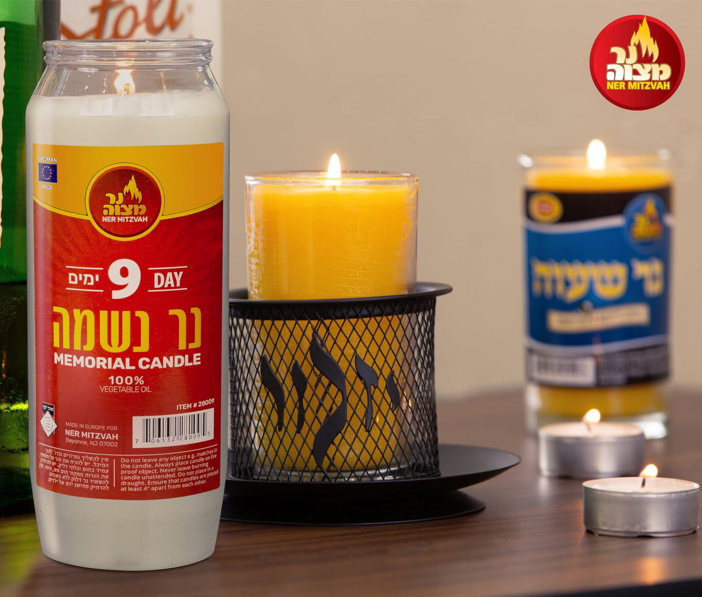 Ner Mitzvah 9 Day Yahrtzeit Candle - Kosher Memorial and Yom Kippur Candle in Plastic Holder