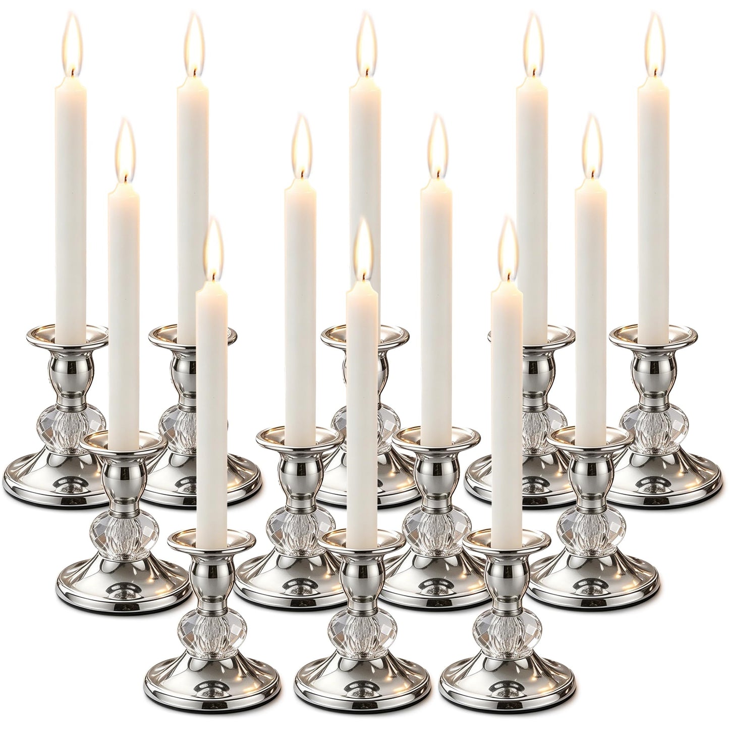 Candlestick Holders Taper Candle Holders, Candle Stick Candle Holder for Table Centerpiece, Wedding Reception, Festive Christmas Mantel Decoration or Home Decor(Silver, 6 Sets(12 Pcs))