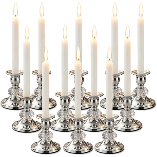 Candlestick Holders Taper Candle Holders, Candle Stick Candle Holder for Table Centerpiece, Wedding Reception, Festive Christmas Mantel Decoration or Home Decor(Silver, 6 Sets(12 Pcs))