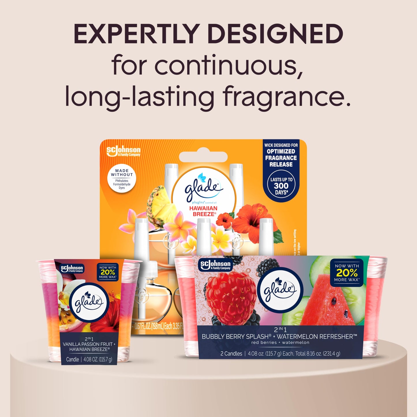 Glade 1-Wick 2in1 Scented Candle Jar, Bubbly Berry Splash & Watermelon Refresher, Air Freshener Infused with Essential Oils, 4.08 Oz, 2 Count
