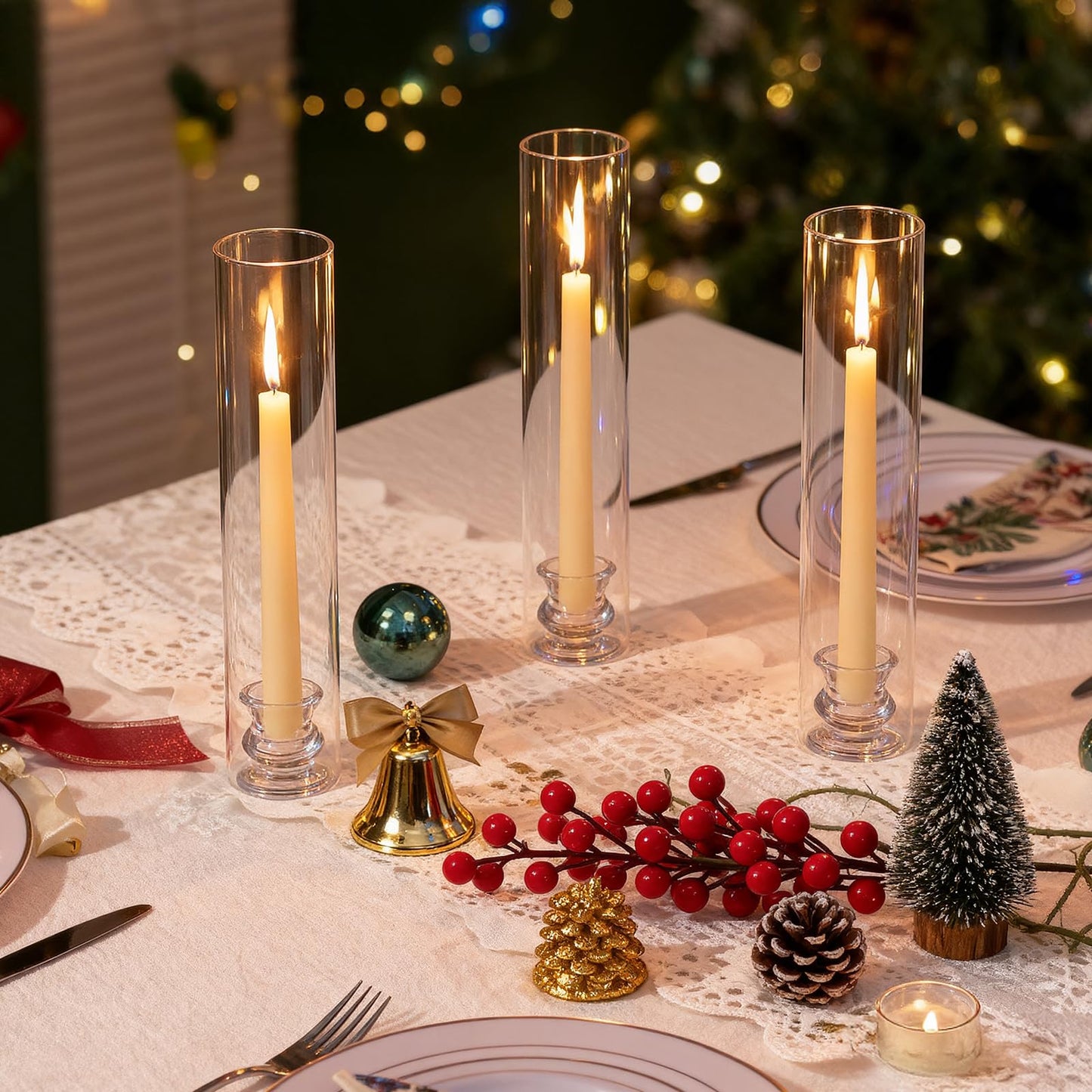 Hurricane Glass Candle Holders Set of 16, 11.8" H Clear Cylinder Windproof Candle Holder Chimney Tubes, Taper Glass Candlestick Holders for Home Decor Wedding Party Table Centerpieces