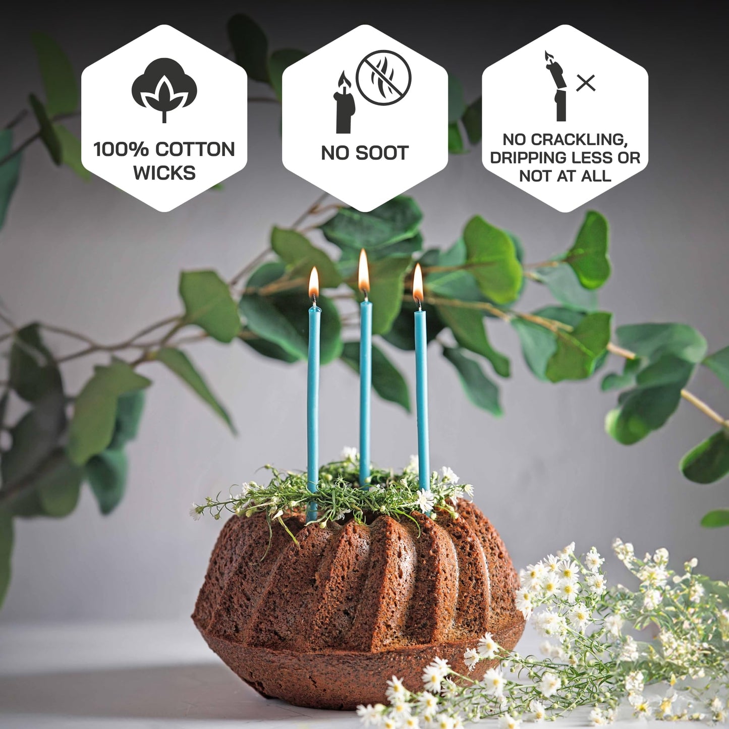 Danilovo Thin Taper Beeswax Candles - Honey-Scented, Decorative Candles Ideal for Birthday Decoration or Church Prayers - Turqoise Drip Free, Tall & Smokeless Pack of 50 pcs, 6.4 x 0.22 inch