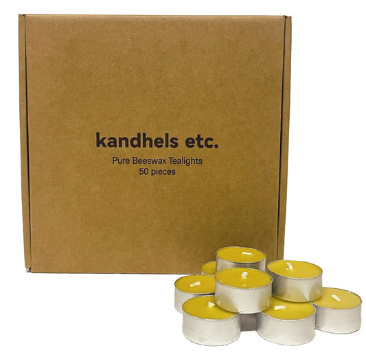 100% Pure Beeswax Tea Light Candles, 50-Pack, Natural Unscented Honey Aroma Tealights in Aluminum Cups. 4-Hour Clean-Burning, Soot-Free