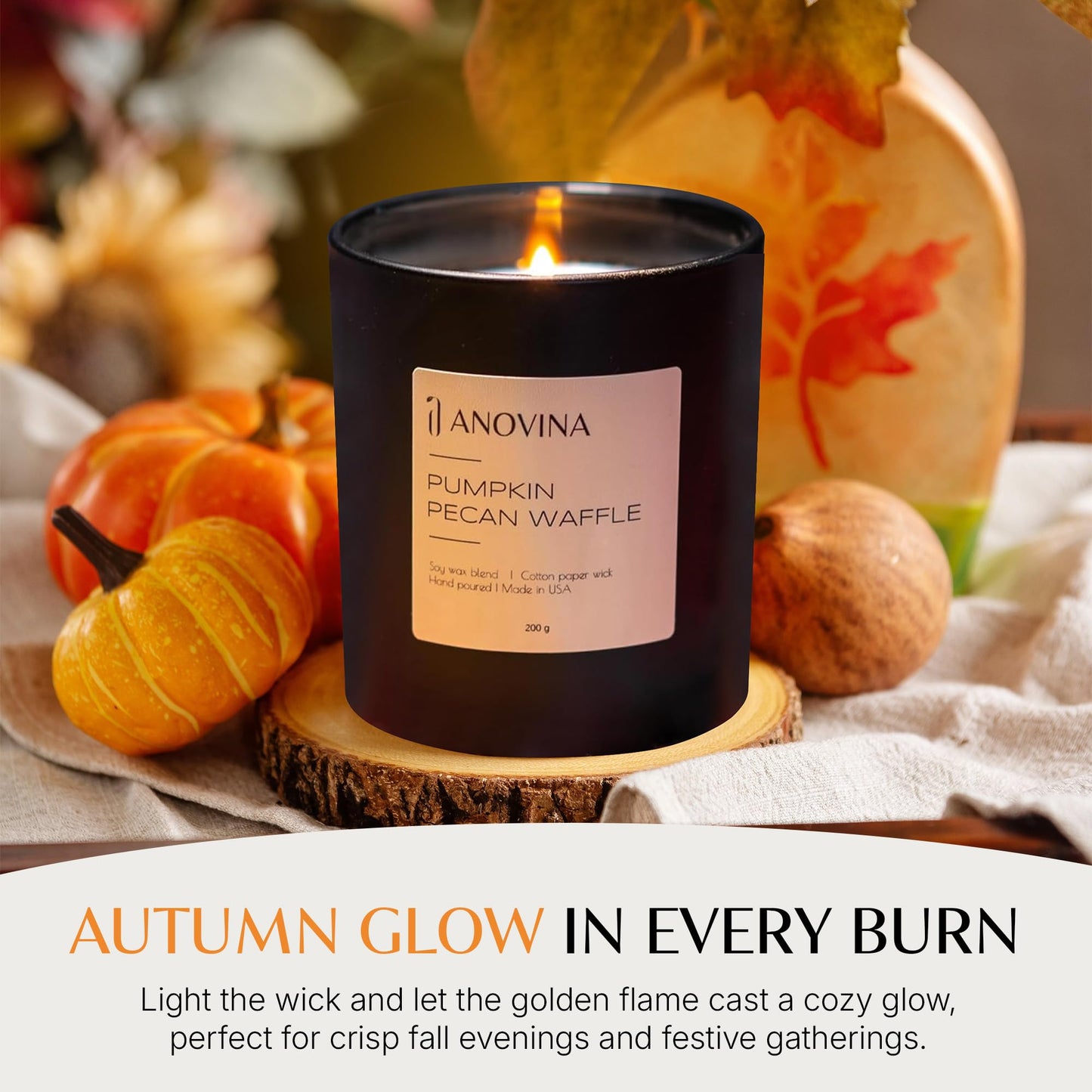 Anovina Pumpkin Candle – Fall Scented Candle with Premium Soy Wax Blend – Cozy Autumn & Holiday Gift Candle for Women and Men