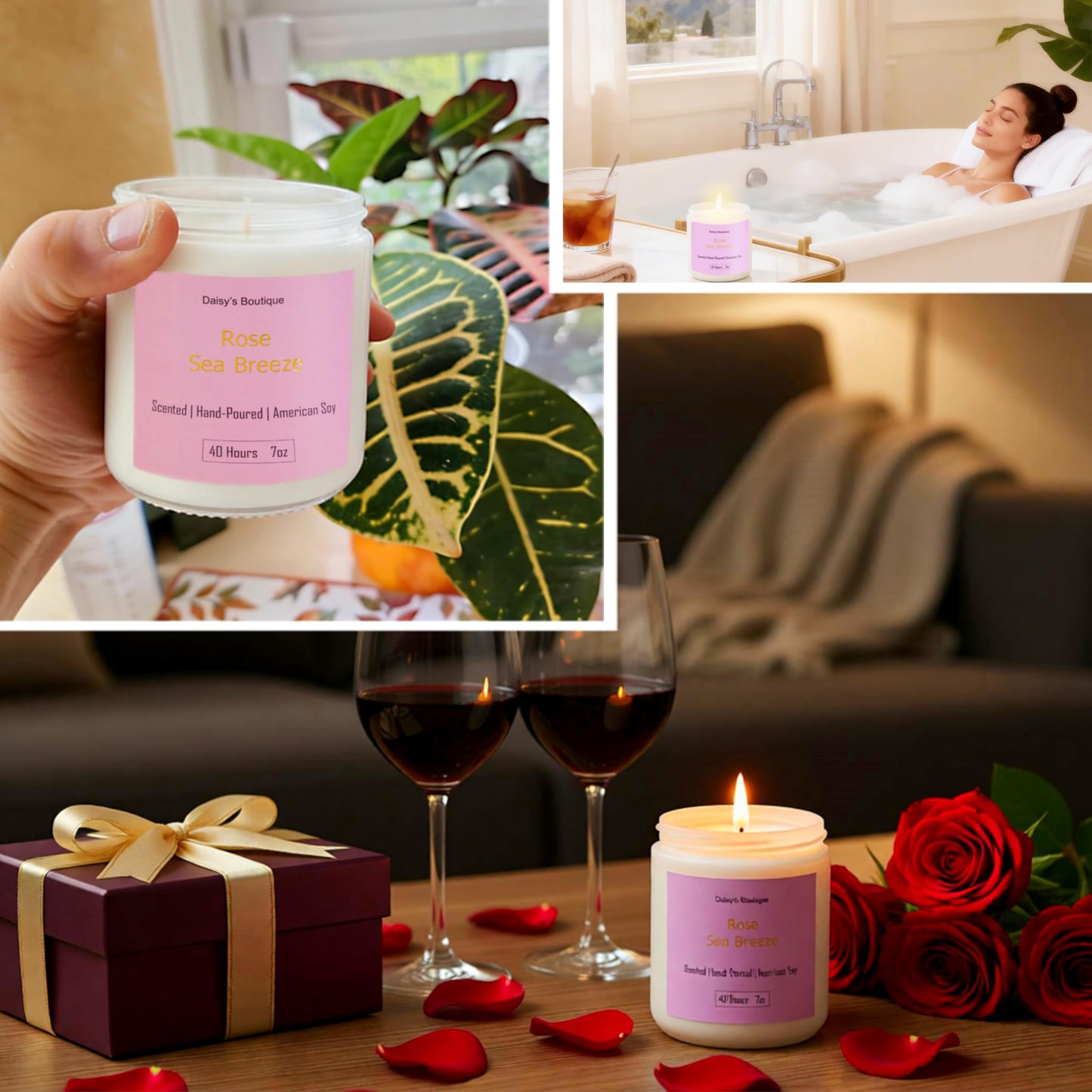 Scented Candles for Home Aromatherapy Candle Gift Present Set Soy Wax Long Lasting Gift Birthday Mother's Day Thanksgiving 3 Pack ((Peach Oolong + Rose + Magnolia) White Glass Jar)