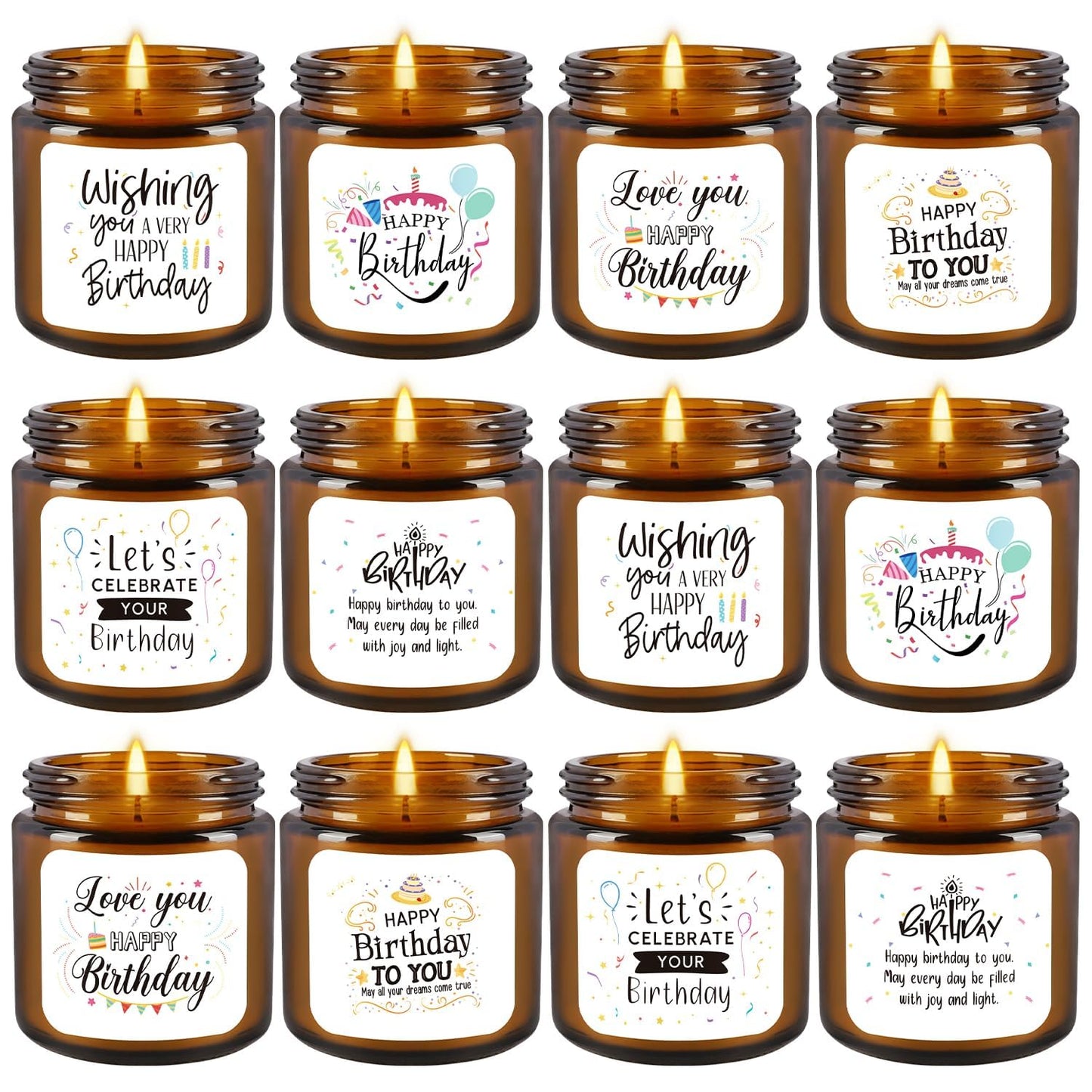 12-Pack Birthday Scented Candles, 3.05 oz Each, Natural Soy Wax, Long-Lasting Romantic Fragrance, Funny Happy Birthday Gift Set, Unique Gifts for Women Men, Gift-Ready